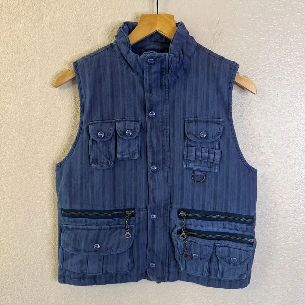 Polo Ralph Lauren Utility Vest Womens Small Blue Silk Cotton Gorpcore Military